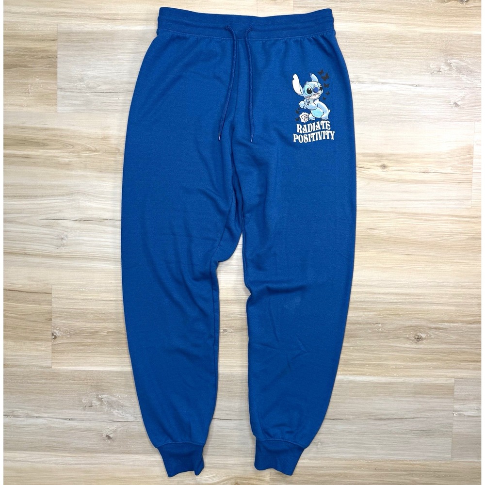 Disney Stitch Sweatpants Womens Medium Blue Radiate Positivity Joggers Fleece
